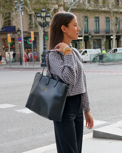 Shopping bag leather Black