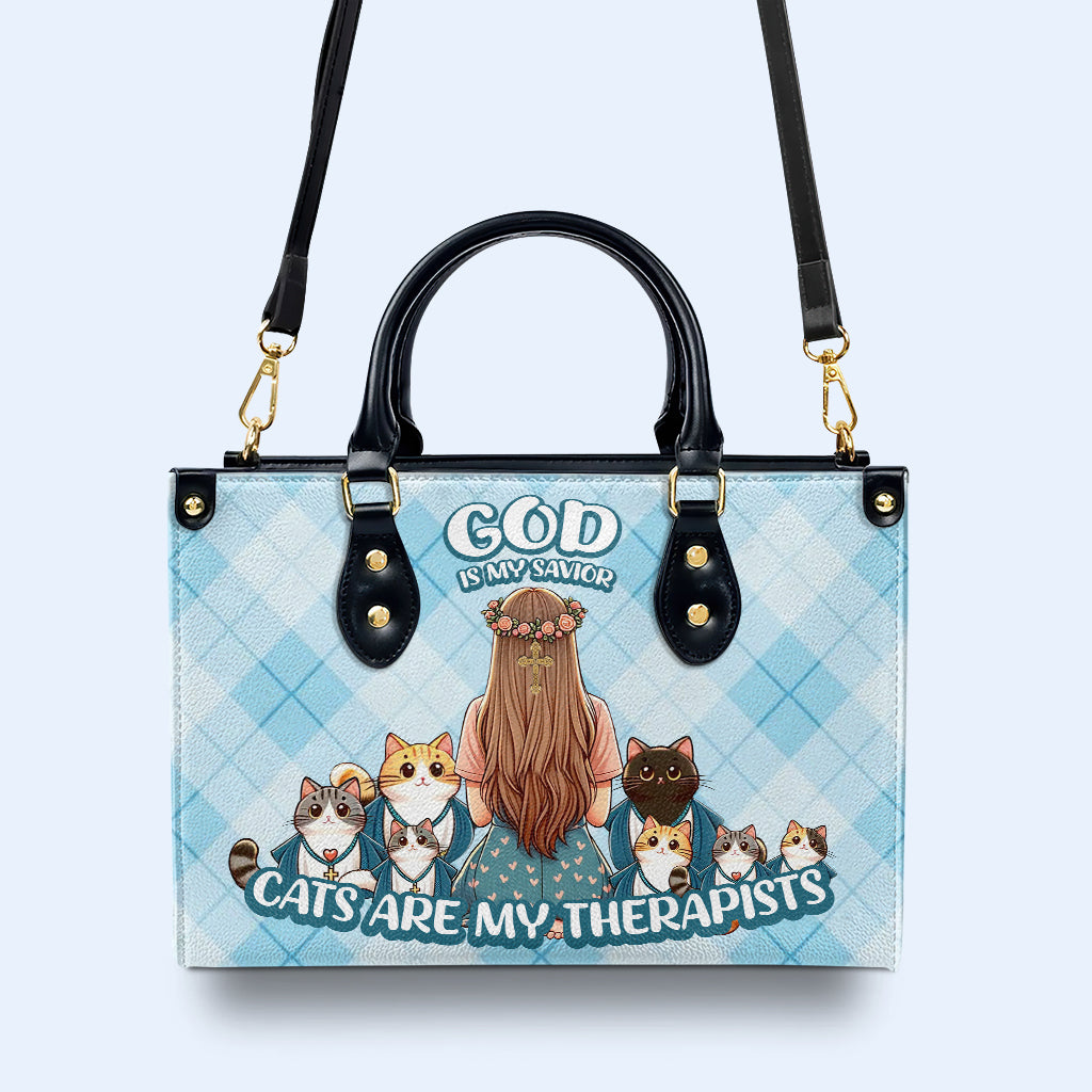 Cats Are My Therapists - Personalized Custom Leather Handbag For Cat Lovers - LL24