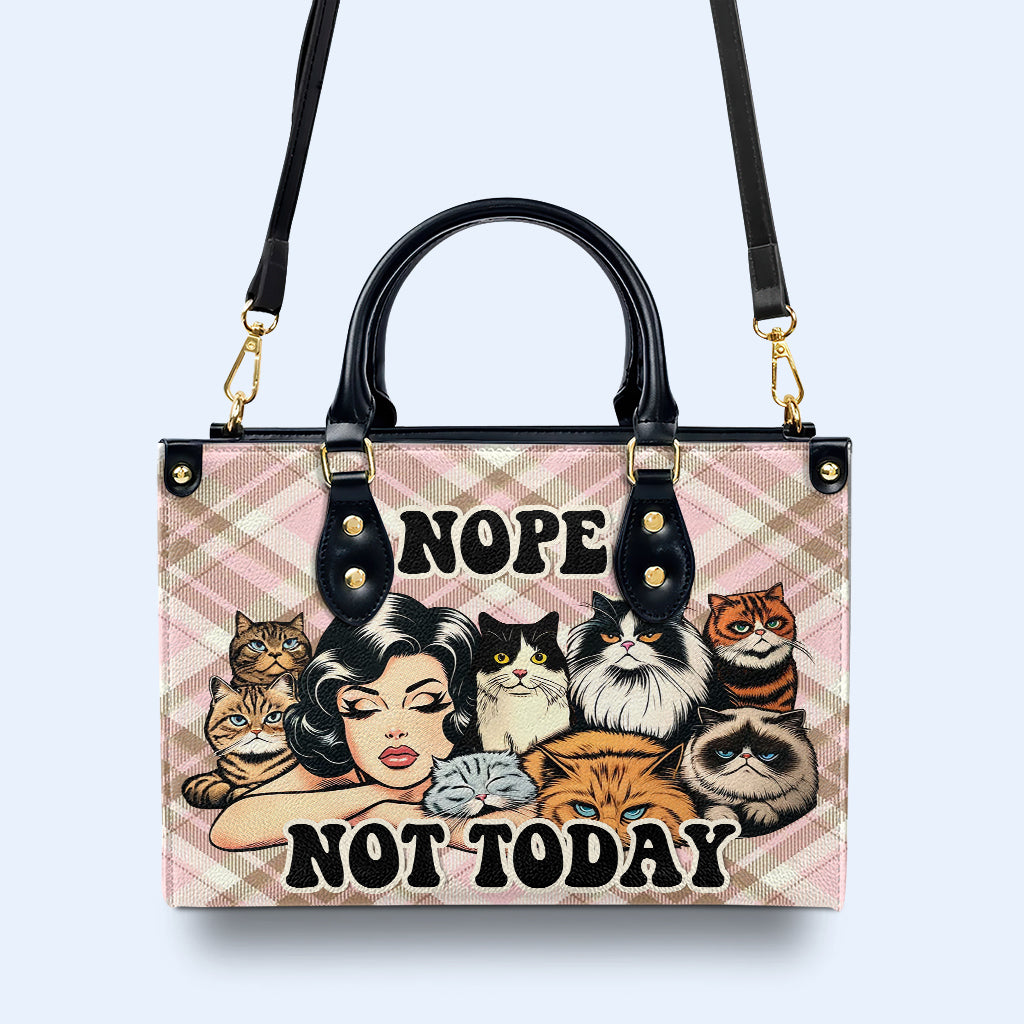 Nope. Not Today - Personalized Custom Leather Handbag For Cat Lovers - LL20