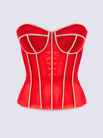 Secret form bra with rhinestones red