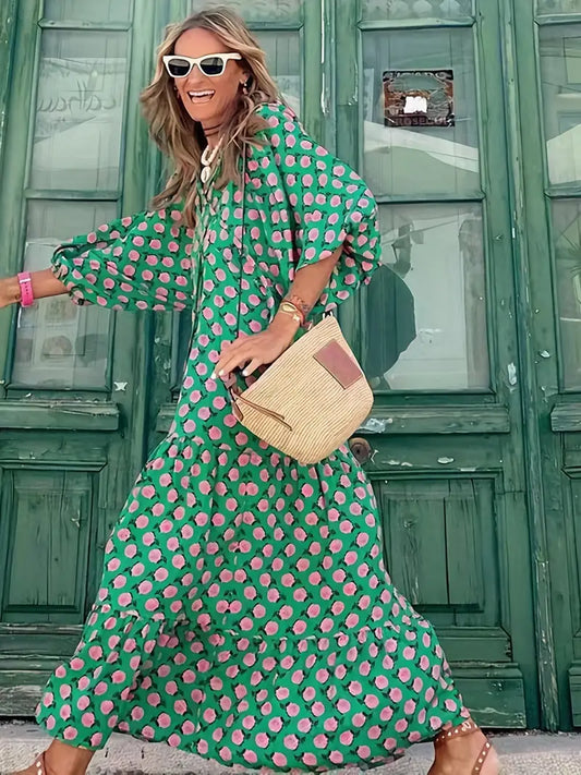 Lockeres Maxikleid im Boho-Stil mit Puffärmeln 