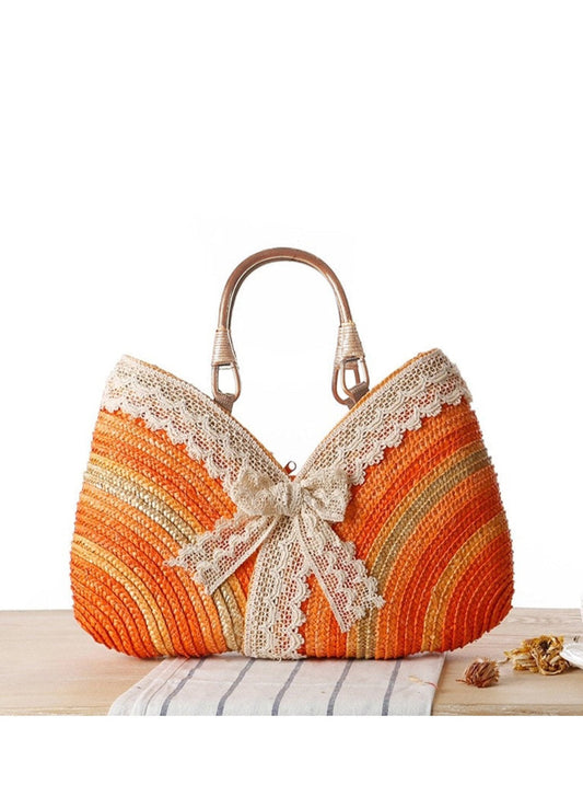 Lace Patchwork Woven Tote Bag