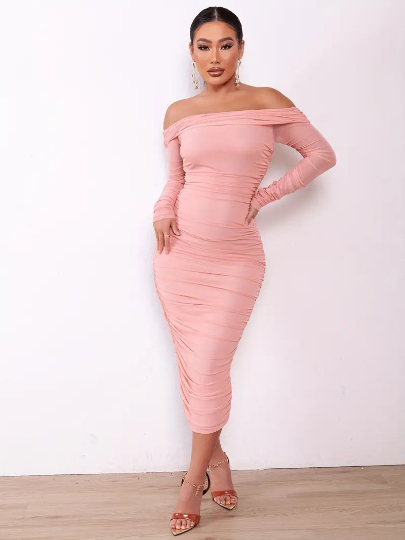 Ruched Off Shoulder Dress