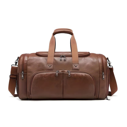 Multi-Compartment Leather Men's Duffle Bag