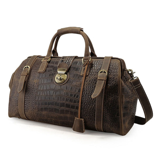 Alligator-Pattern Leather Duffle Bag