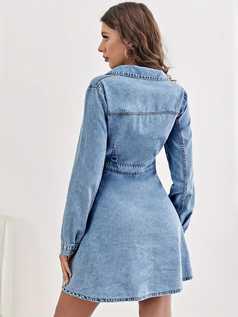 Blue Long Sleeves Denim Dress