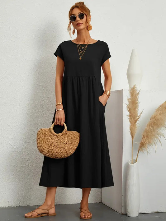 Loose Pocket Solid Dress