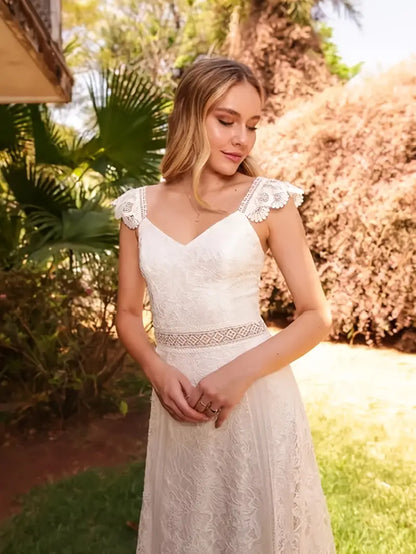 Boho White Lace Wedding Dress