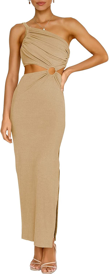 Sexy Sleeveless Bodycon Ruched Maxi Dress