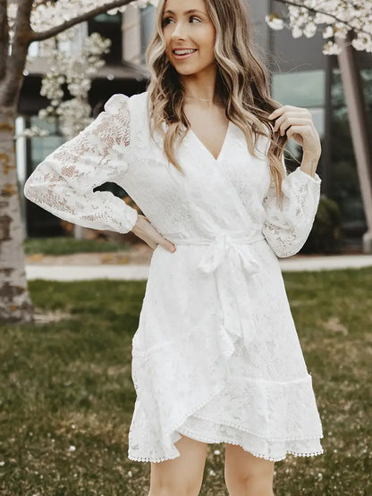 Lace V-neck Ruffle Dress