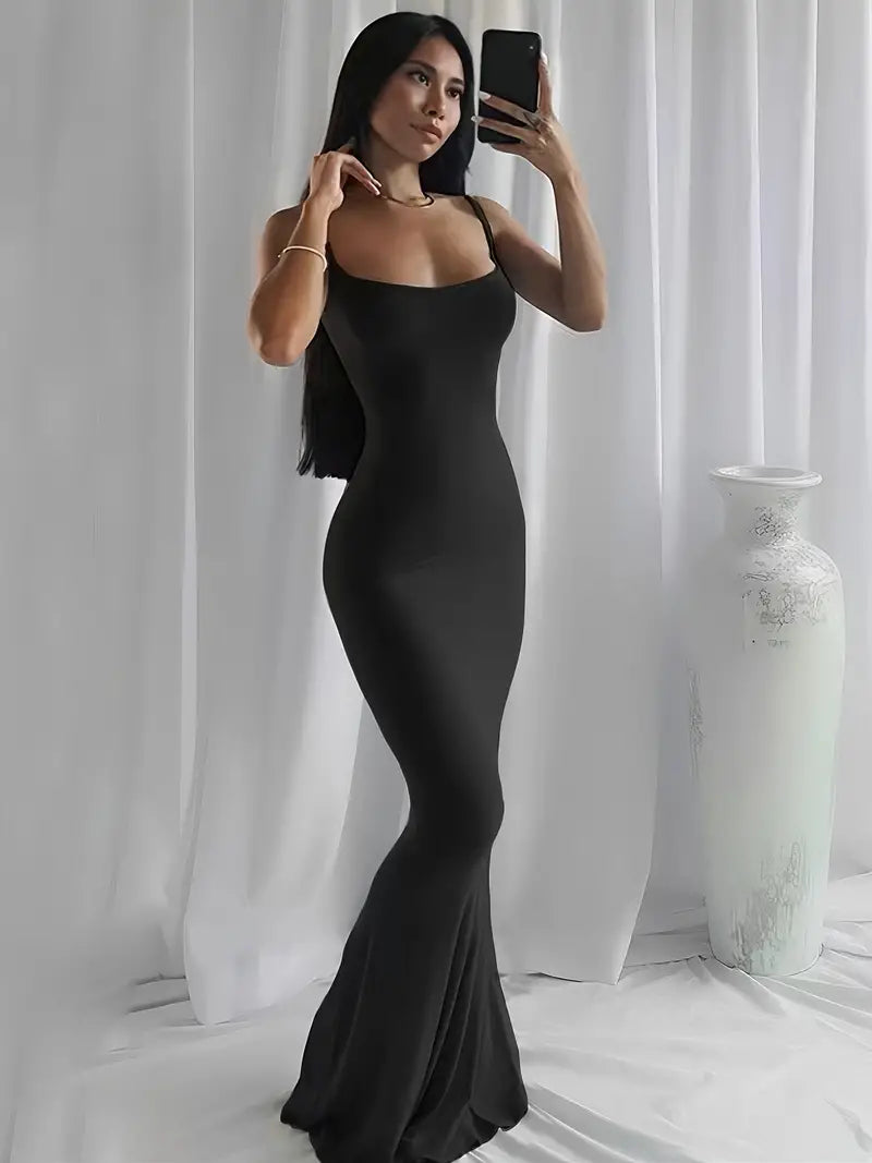 Sexy Scoop Neck Open Back Cami Dress