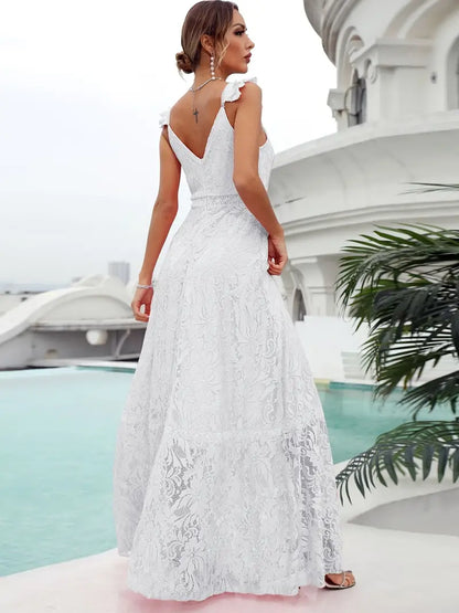 Boho White Lace Wedding Dress