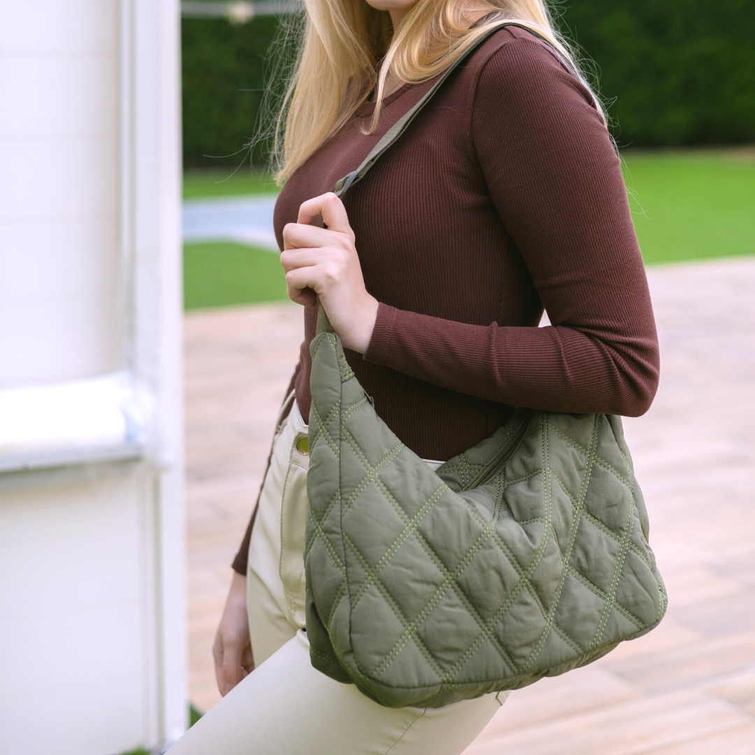 Olives Quilted Puffer Bag