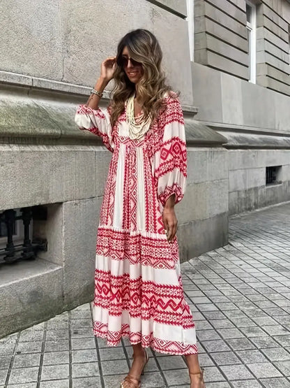 Lockeres Maxikleid im Boho-Stil mit Puffärmeln 