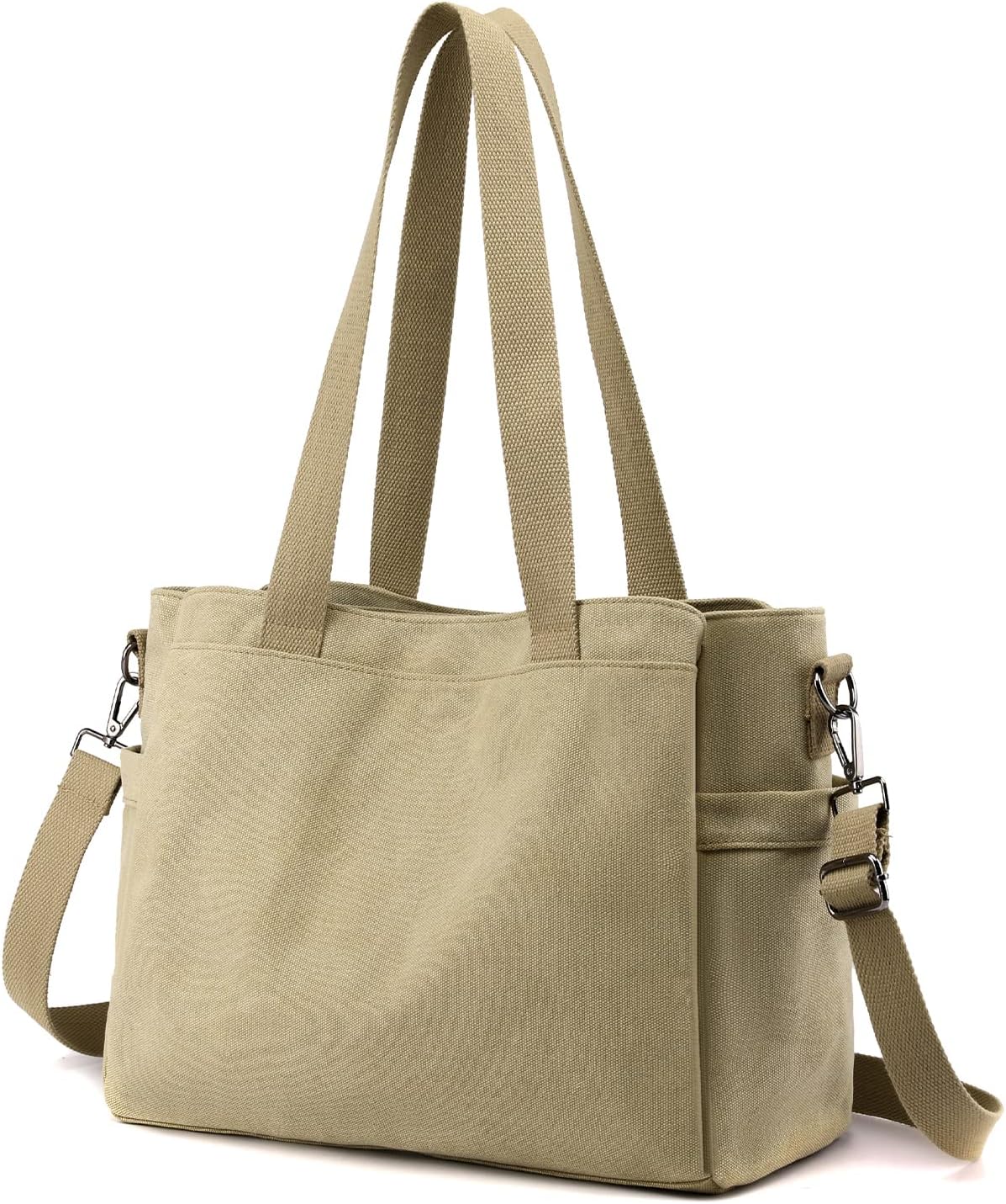 Multi-Pocket Canvas Crossbody Tote Bag