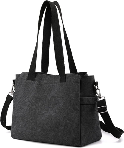 Multi-Pocket Canvas Crossbody Tote Bag