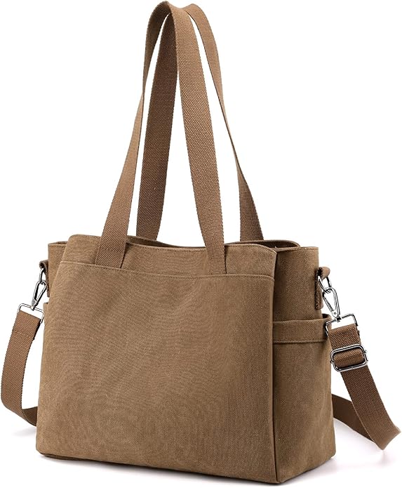 Multi-Pocket Canvas Crossbody Tote Bag