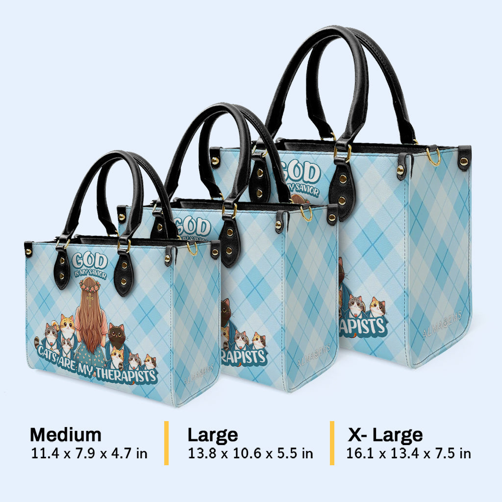 Cats Are My Therapists - Personalized Custom Leather Handbag For Cat Lovers - LL24