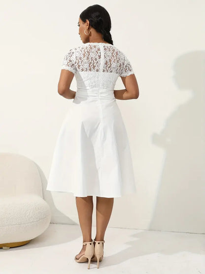 Lace V-neck Button Front Wedding Dress