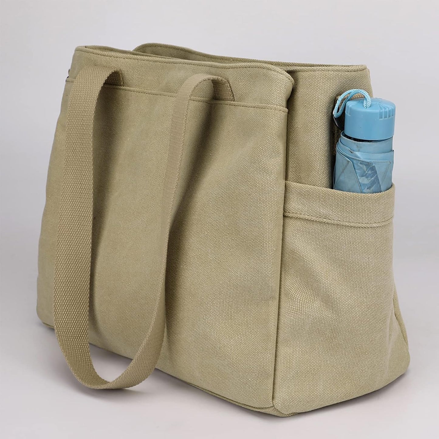 Multi-Pocket Canvas Crossbody Tote Bag