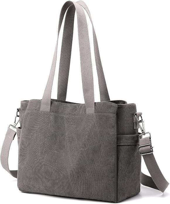 Multi-Pocket Canvas Crossbody Tote Bag