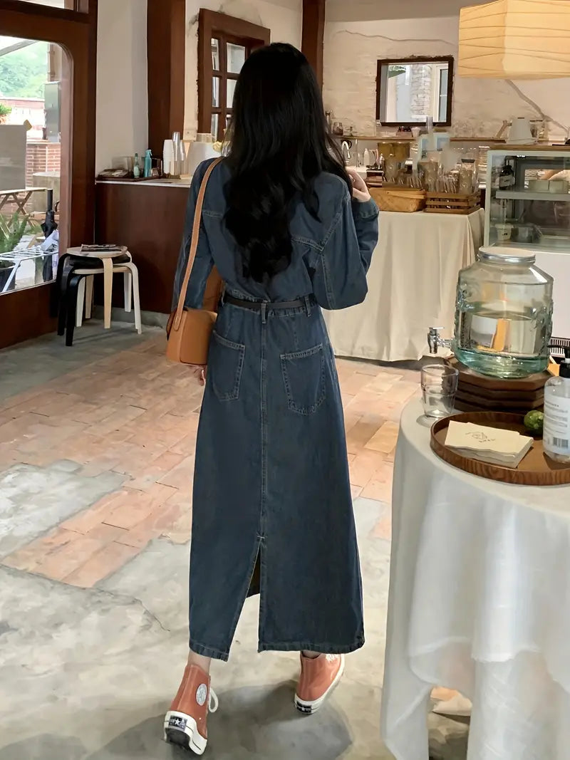 Blue Long Sleeves Denim Dress