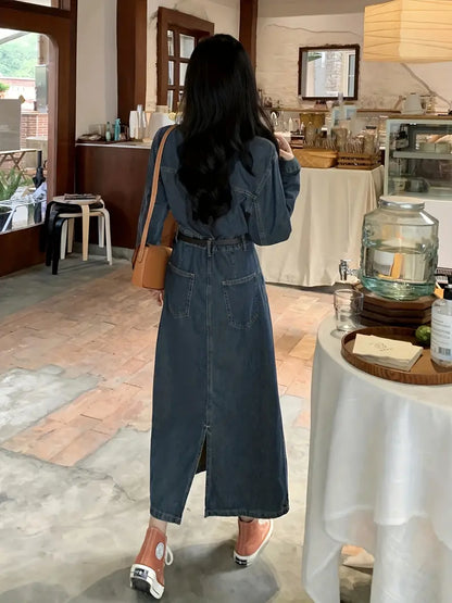 Blue Long Sleeves Denim Dress