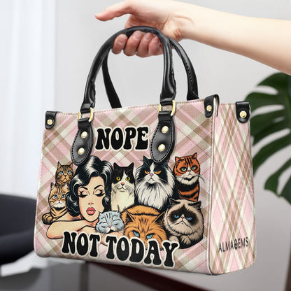 Nope. Not Today - Personalized Custom Leather Handbag For Cat Lovers - LL20