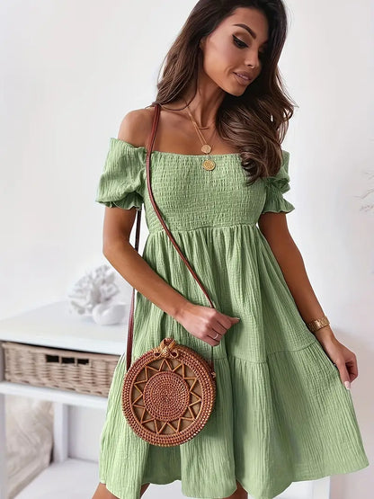 Off Shoulder Smocked Dress