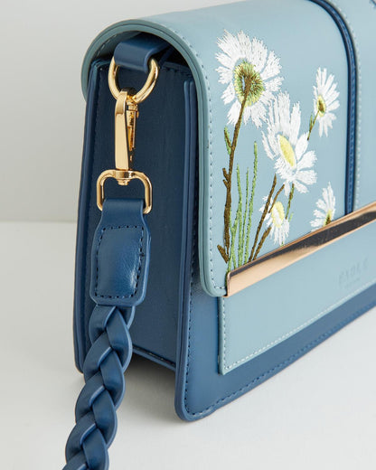 Embroidered Kingfisher Blue Cross Body Bag