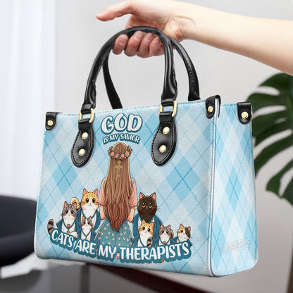 Cats Are My Therapists - Personalized Custom Leather Handbag For Cat Lovers - LL24