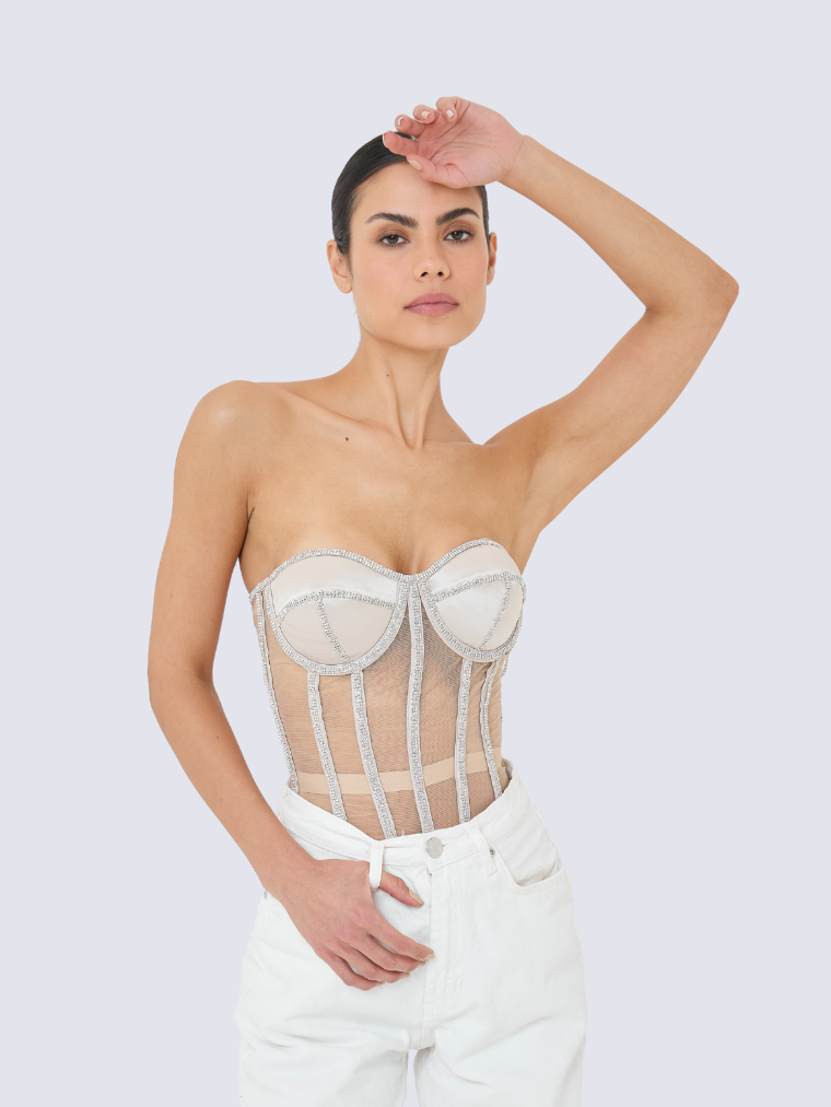 Secret form bra with rhinestones beige