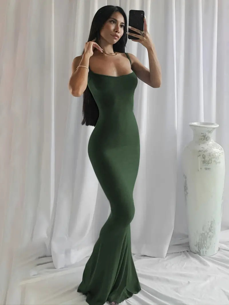 Sexy Scoop Neck Open Back Cami Dress