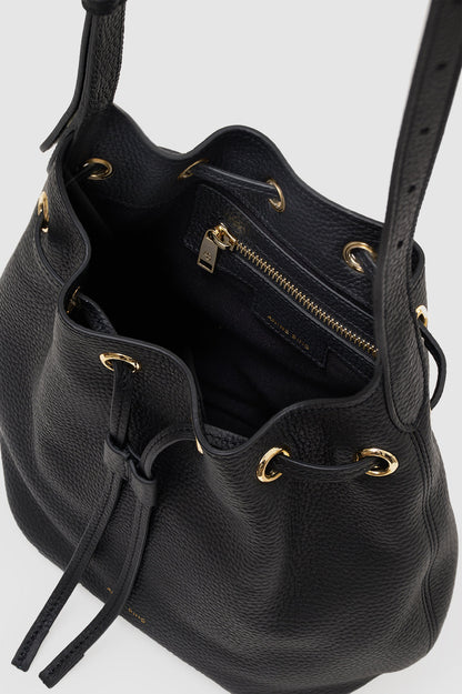 Mini Alana Beuteltasche - Schwarz genarbt