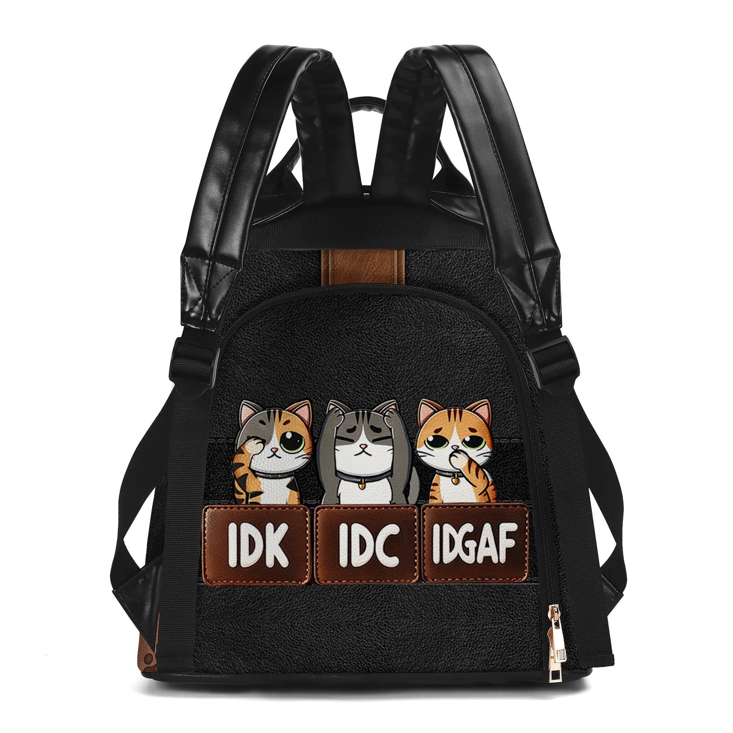 Stuck Between IDK, IDC & IDGAF - Personalized Custom Leather BackPack - BP_CAT04