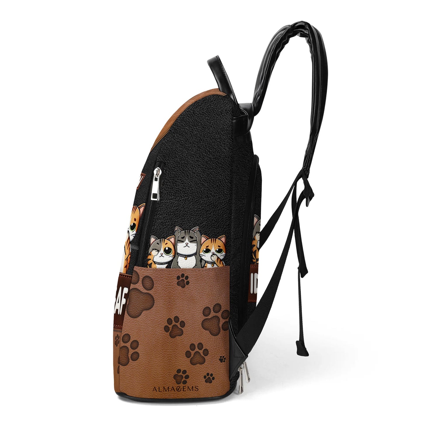 Stuck Between IDK, IDC & IDGAF - Personalized Custom Leather BackPack - BP_CAT04