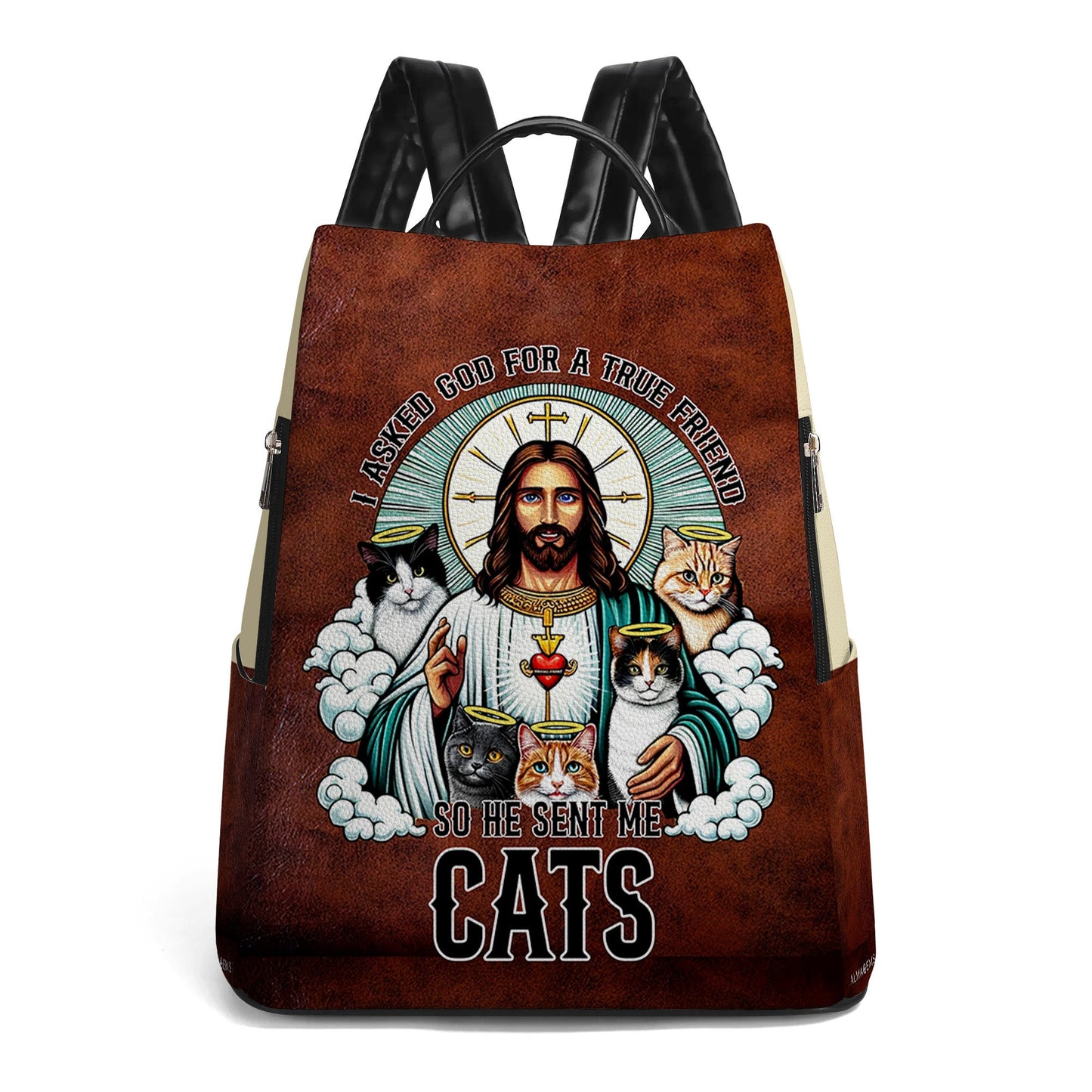 God Sent Me Cats - Personalized Custom Leather BackPack - BP_CAT08