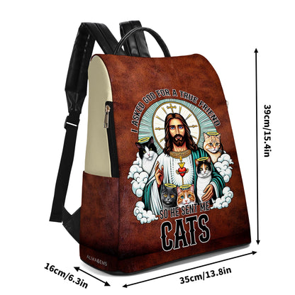 God Sent Me Cats - Personalized Custom Leather BackPack - BP_CAT08