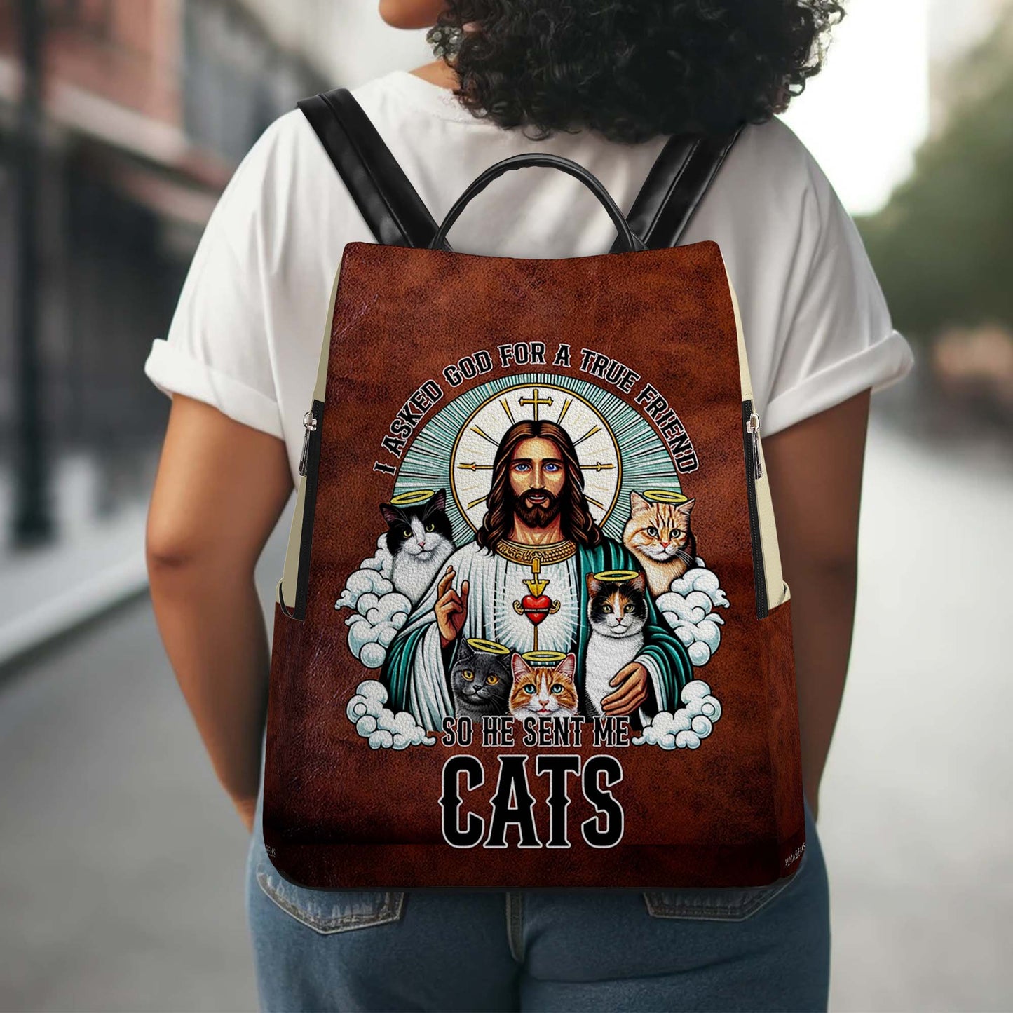 God Sent Me Cats - Personalized Custom Leather BackPack - BP_CAT08