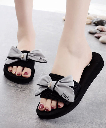 Beautiful Black Bow Slide Sandals For Women