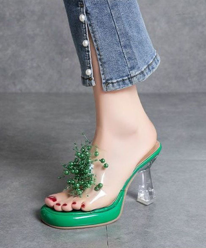 Beautiful Chunky High Heels Comfortable Clear Slide Sandals