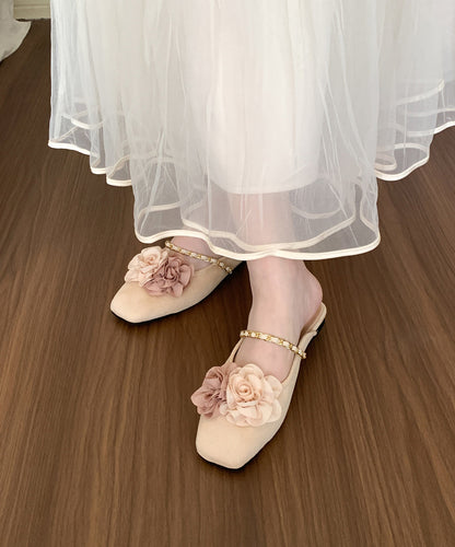 Beige Floral Suede New Retro Splicing Slide Sandals