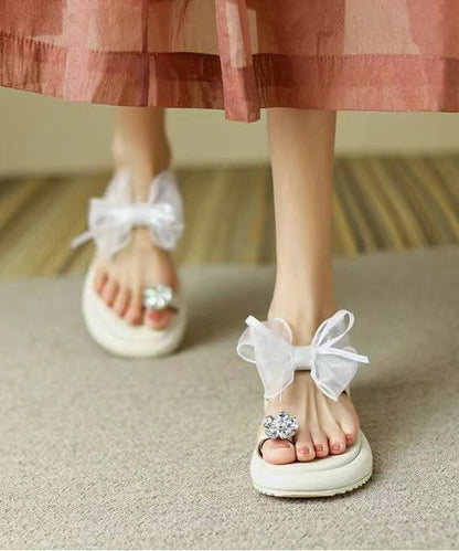 Beige Plattform Slide Sandalen Boutique Splicing Bow Zirkon