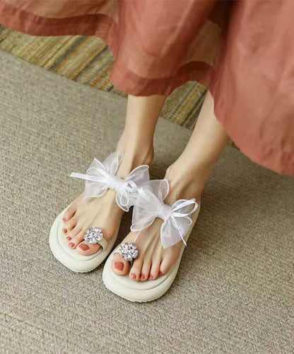 Beige Plattform Slide Sandalen Boutique Splicing Bow Zirkon