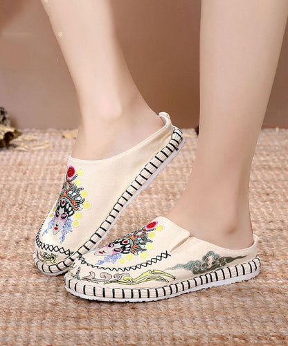 Blue Linen Fabric Unique Bei jing opera Embroidered Slide Sandals