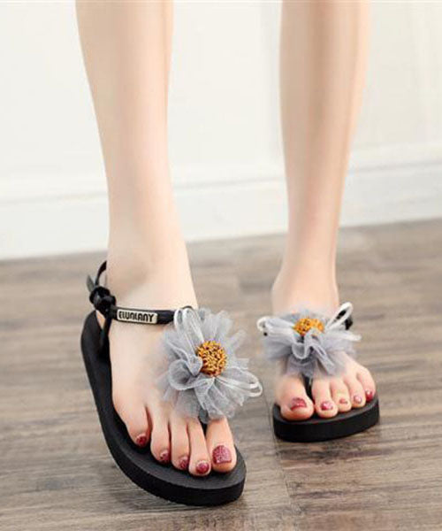 Boho Comfy Splicing Floral Flip Flops Sandals Purple