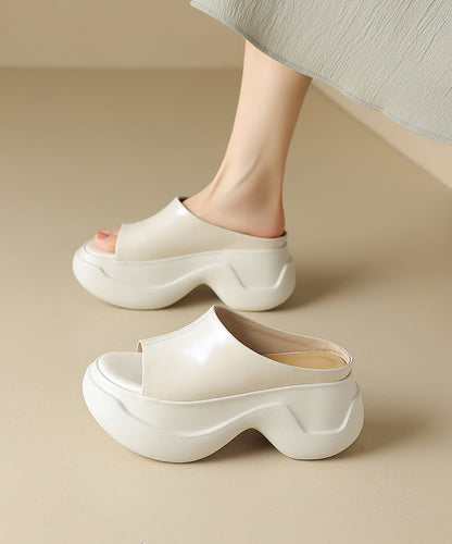 Brief White Splicing Peep Toe Wedge Slide Sandals