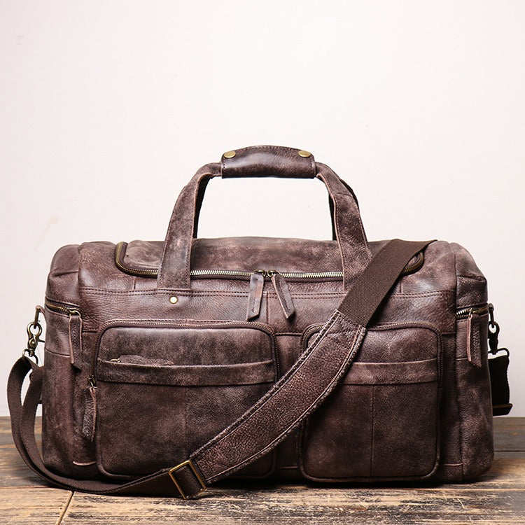 Top-Grain Leather Overnight Duffle Bag