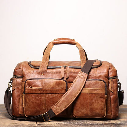 Top-Grain Leather Overnight Duffle Bag