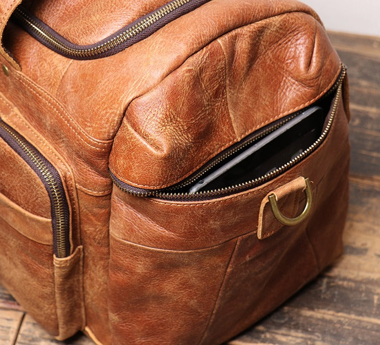 Top-Grain Leather Overnight Duffle Bag